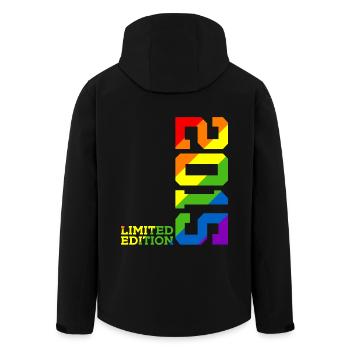 LGBTQ 2015 REGENBOGEN QUEER 10. GEBURTSTAG PRIDE - Recycelte Männer Softshell-Jacke von Stanley/Stella - Schwarz - Hinten - AI Model Male 185 light (185cm)