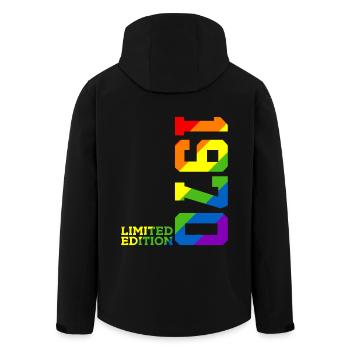 LGBTQ 1970'S RAINBOW QUEER 56TH BIRTHDAY PRIDE - Men’s Recycled Softshell Jacket by Stanley/Stella - black - Back - AI Model Male 185 light (185cm)
