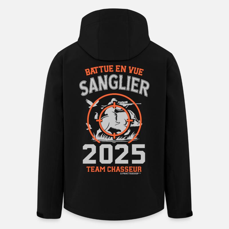 Sanglier Battue 2025 Équipement Chasseur - Veste softshell homme en polyester recyclé Stanley/Stella - noir