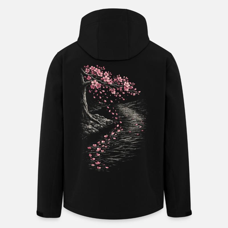 Kirsebærblomst Sakura Kirsebærblomst - Stanley/Stella herre softshelljakke i genanvendt polyester - sort