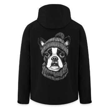 Boston Terrier Bobble Hat Dog Dog - Men’s Recycled Softshell Jacket by Stanley/Stella - black - Back - AI Model Male 185 light (185cm)