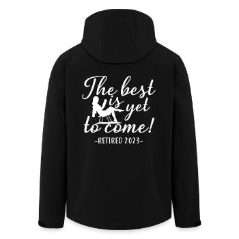 Retired 2023 Retirement Gift For Men & Women Funny - Men’s Recycled Softshell Jacket by Stanley/Stella - black - Back - AI Model Male 185 light (185cm)