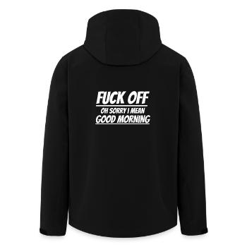 Fuck Off | Bonjour | Mauvaise humeur - Veste softshell homme en polyester recyclé Stanley/Stella - noir - Dos - AI Model Male 185 light (185cm)
