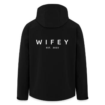 Wifey Est. 2023 Engagement Bridal Shower Wedding - Men’s Recycled Softshell Jacket by Stanley/Stella - black - Back - AI Model Male 185 light (185cm)