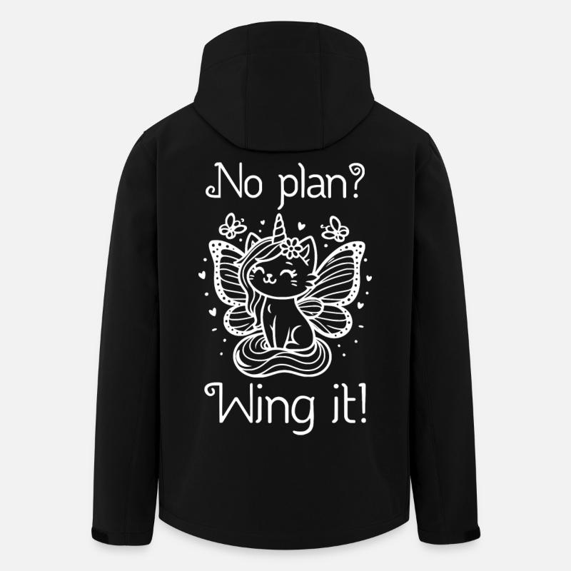 No Plan Wing It winged unicorn cat - Men’s Recycled Softshell Jacket by Stanley/Stella - black