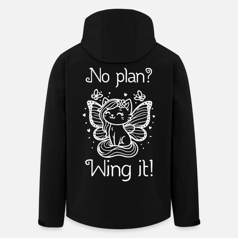 No plan? Wing it! Winged Cat (white) - Men’s Recycled Softshell Jacket by Stanley/Stella - black