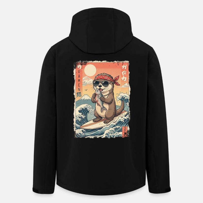 Loutre de surf de Kawaii - Veste softshell homme en polyester recyclé Stanley/Stella - noir