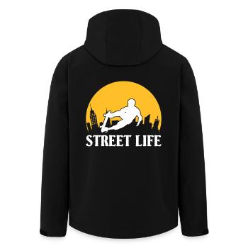 Street Life Skateboard - Recycelte Männer Softshell-Jacke von Stanley/Stella - Schwarz - Hinten - AI Model Male 185 light (185cm)