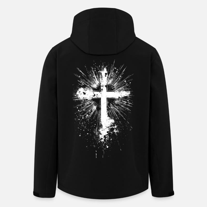Croix blanche éclaboussée de peinture - Veste softshell homme en polyester recyclé Stanley/Stella - noir