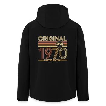 1970 - Men’s Recycled Softshell Jacket by Stanley/Stella - black - Back - AI Model Male 185 light (185cm)