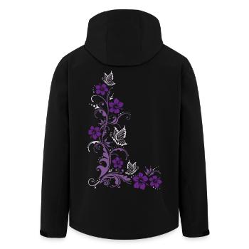 Hibiscus blossoms and butterflies - Men’s Recycled Softshell Jacket by Stanley/Stella - black - Back - AI Model Male 185 light (185cm)