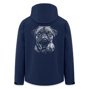 Pug Portrait Dog Dog - Men’s Recycled Softshell Jacket by Stanley/Stella - navy - Back - AI Model Male 185 light (185cm)