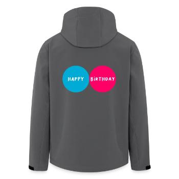 ANNIVERSARY. HAPPY BIRTHDAY. HAPPY BIRTHDAY. - Men’s Recycled Softshell Jacket by Stanley/Stella - black - Back - AI Model Male 185 light (185cm)