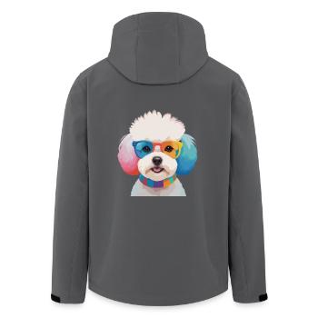 Bichon Frisé Dog Cute Colorful Glasses - Men’s Recycled Softshell Jacket by Stanley/Stella - black - Back - AI Model Male 185 light (185cm)