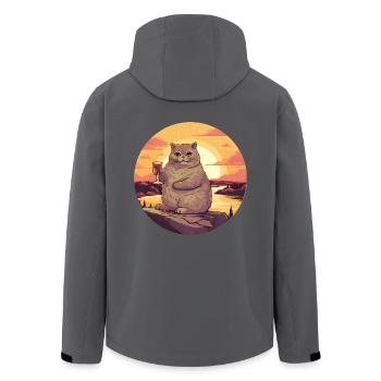 Fat cat with red wine glass, humorous - Men’s Recycled Softshell Jacket by Stanley/Stella - black - Back - AI Model Male 185 light (185cm)