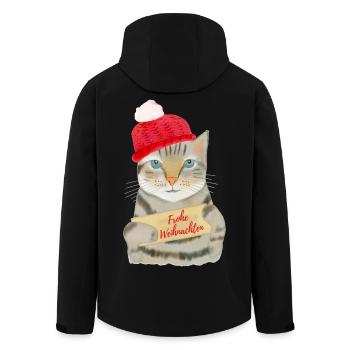 Süße Katze wünscht Frohe Weihnachten - Recycelte Männer Softshell-Jacke von Stanley/Stella - Schwarz - Hinten - AI Model Male 185 light (185cm)