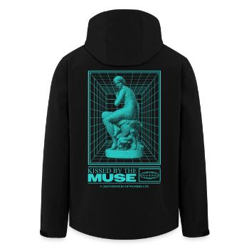 Neon-Statue im Cyberraum - Recycelte Männer Softshell-Jacke von Stanley/Stella - Schwarz - Hinten - AI Model Male 185 light (185cm)