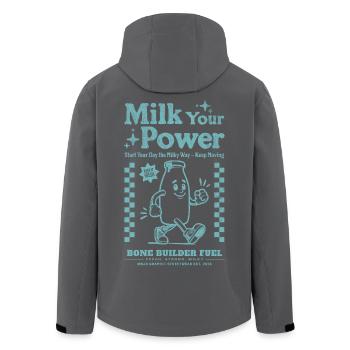 Milk Your Power – Kraft aus Milch - Recycelte Männer Softshell-Jacke von Stanley/Stella - Schwarz - Hinten - AI Model Male 185 light (185cm)