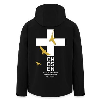 CHOSEN Cross Doves Gold White Peace - Men’s Recycled Softshell Jacket by Stanley/Stella - black - Back - AI Model Male 185 light (185cm)
