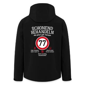 77. Geburtstag Schonend Behandeln 77 Tempolimit 77 - Recycelte Männer Softshell-Jacke von Stanley/Stella - Schwarz - Hinten - AI Model Male 185 light (185cm)