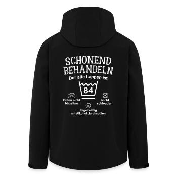84. Geburtstag Schonend Behandeln Alte Lappen 84 - Recycelte Männer Softshell-Jacke von Stanley/Stella - Schwarz - Hinten - AI Model Male 185 light (185cm)