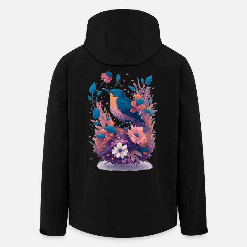 Oiseaux dans un bouquet de fleurs - Veste softshell homme en polyester recyclé Stanley/Stella - noir