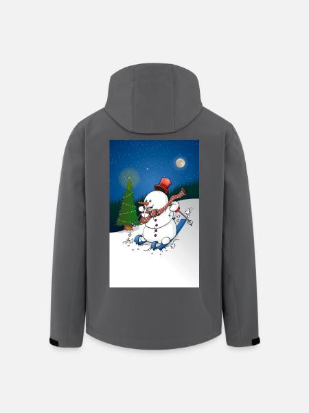 Illustration of a cheerful snowman on skis - Men’s Recycled Softshell Jacket by Stanley/Stella - black