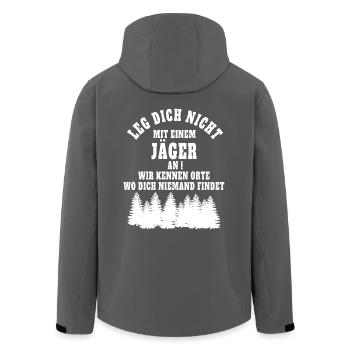 Leg dich nicht mit einem Jäger! - Recycelte Männer Softshell-Jacke von Stanley/Stella - Schwarz - Hinten - AI Model Male 185 light (185cm)