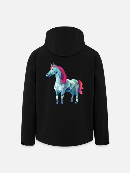 Cheval blanc en design d’art polygonal rose - Veste softshell homme en polyester recyclé Stanley/Stella - noir