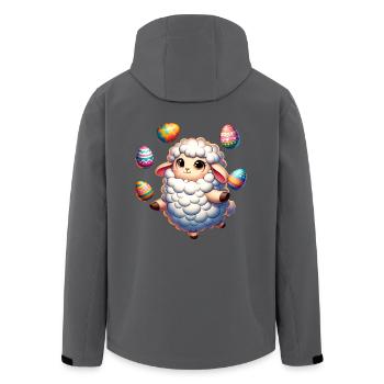Colorful Easter Egg Juggling Lamb Cartoon - Men’s Recycled Softshell Jacket by Stanley/Stella - black - Back - AI Model Male 185 light (185cm)