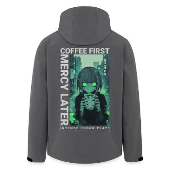 Coffee First Mercy Later Anime Vaporwave Style - Men’s Recycled Softshell Jacket by Stanley/Stella - black - Back - AI Model Male 185 light (185cm)