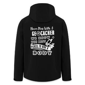 Geocaching Never Mess With Geocacher - Men’s Recycled Softshell Jacket by Stanley/Stella - black - Back - AI Model Male 185 light (185cm)