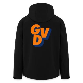 GVD, Politische Partei, Fluch, Politik # - Recycelte Männer Softshell-Jacke von Stanley/Stella - Schwarz - Hinten - AI Model Male 185 light (185cm)