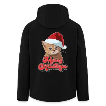 Xmas Gift Cute Funny Cat Santa Hat Merry Christmas - Men’s Recycled Softshell Jacket by Stanley/Stella - black - Back - AI Model Male 185 light (185cm)