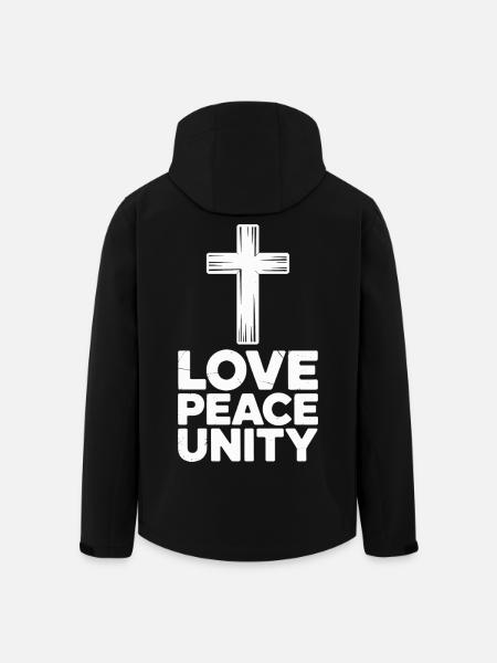 Love, Peace, Unity, Cross, Spirituality - Men’s Recycled Softshell Jacket by Stanley/Stella - black