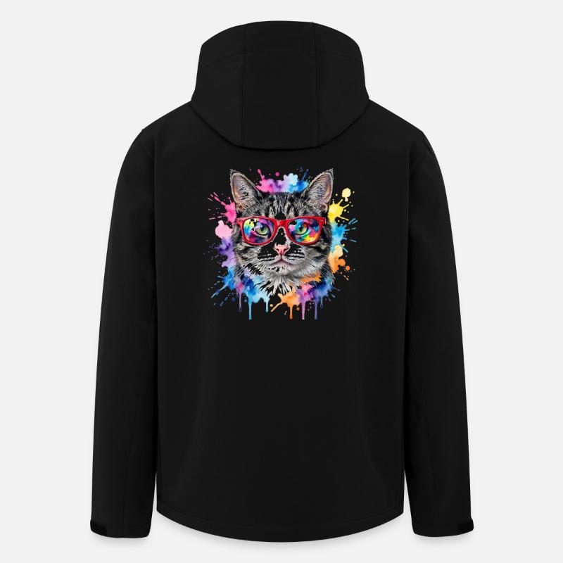 Katzengesicht im Regenbogen-Aquarell Geschenk - Recycelte Männer Softshell-Jacke von Stanley/Stella - Schwarz