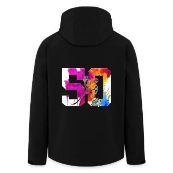 NUMÉRO 50 HOCKEY SUR GLACE 50E ANNIVERSAIRE - Veste softshell homme en polyester recyclé Stanley/Stella - noir - Dos - AI Model Male 185 light (185cm)