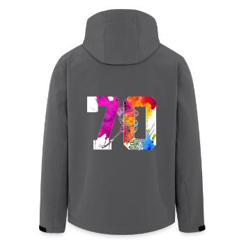 NUMBER 70 HOCKEY 70TH BIRTHDAY - Men’s Recycled Softshell Jacket by Stanley/Stella - black - Back - AI Model Male 185 light (185cm)