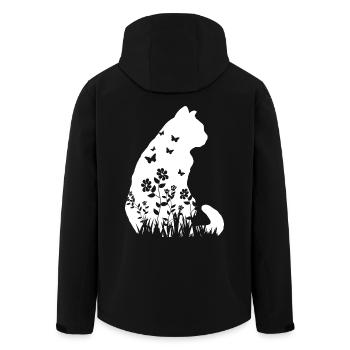 Cute Cat Flower Pattern Silhouette Cat Lover Gift - Men’s Recycled Softshell Jacket by Stanley/Stella - black - Back - AI Model Male 185 light (185cm)