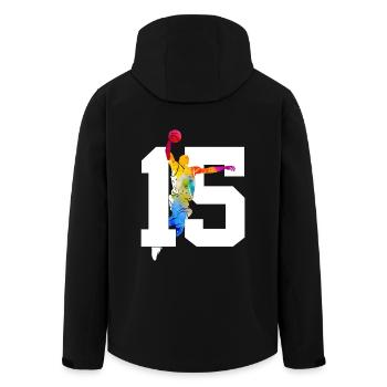 NUMBER 15 BASKETBALL 15TH BIRTHDAY - Men’s Recycled Softshell Jacket by Stanley/Stella - black - Back - AI Model Male 185 light (185cm)