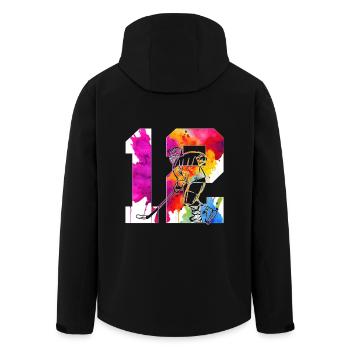 NUMBER 12 HOCKEY 12TH BIRTHDAY - Men’s Recycled Softshell Jacket by Stanley/Stella - black - Back - AI Model Male 185 light (185cm)