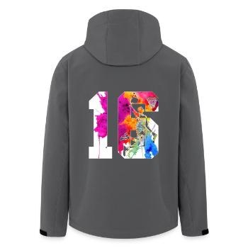 16E ANNIVERSAIRE BASKET-BALL NUMÉRO 16 - Veste softshell homme en polyester recyclé Stanley/Stella - noir - Dos - AI Model Male 185 light (185cm)