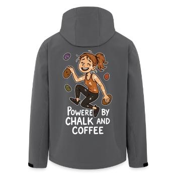 Bouldern, Chalk & Kaffee: Müde Kletterin Comic - Recycelte Männer Softshell-Jacke von Stanley/Stella - Schwarz - Hinten - AI Model Male 185 light (185cm)