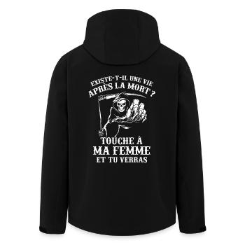 Tshirt Couple - Touche à ma Femme et tu Verras - Veste softshell homme en polyester recyclé Stanley/Stella - noir - Dos - AI Model Male 185 light (185cm)