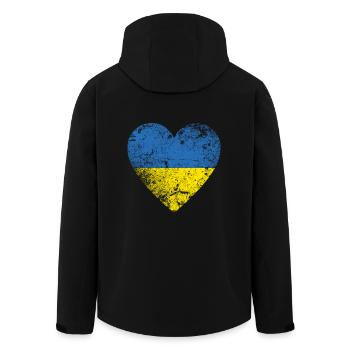Ukraine, Ukraine Flag Heart, Distressed Style - Men’s Recycled Softshell Jacket by Stanley/Stella - black - Back - AI Model Male 185 light (185cm)