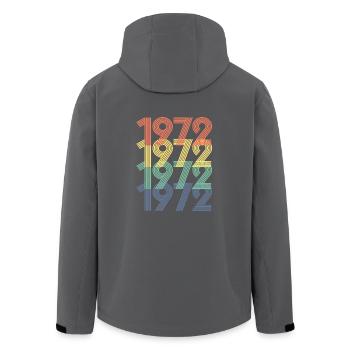 Cool Retro 1972, 50 Years Old, 50th Birthday Gift - Men’s Recycled Softshell Jacket by Stanley/Stella - black - Back - AI Model Male 185 light (185cm)