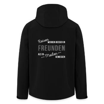 Reisen werden in Freunden gemessen - Recycelte Männer Softshell-Jacke von Stanley/Stella - Schwarz - Hinten - AI Model Male 185 light (185cm)
