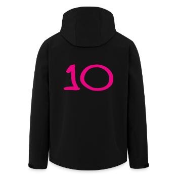 10. 10 JAHRE. 10-JÄHRIGES JUBILÄUM. 10-JÄHRIGES JUBILÄUM. - Recycelte Männer Softshell-Jacke von Stanley/Stella - Schwarz - Hinten - AI Model Male 185 light (185cm)