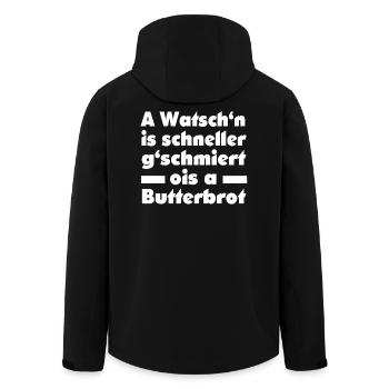 A WATSCHN IS SCHNELLER... - Recycelte Männer Softshell-Jacke von Stanley/Stella - Schwarz - Hinten - AI Model Male 185 light (185cm)