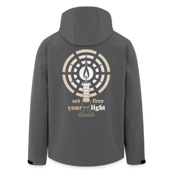 Golden Glow – Minimalist Art Deco Candle  - Men’s Recycled Softshell Jacket by Stanley/Stella - anthracite - Back - AI Model Male 185 light (185cm)